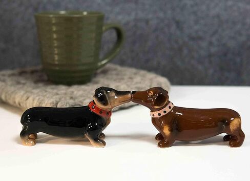Ebros Gift Hot Dogs Sausage Wiener Black And Chocolate Dachshunds Pedigree Dog Breed Salt And Pepper Shakers Ceramic Magnetic Figurine Set 4.75"L Kitchen Dining Breakfast Table And Bar Accent in Saudi Arabia