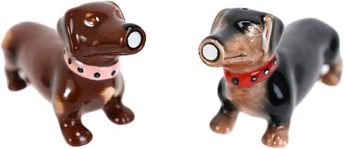 Ebros Gift Hot Dogs Sausage Wiener Black And Chocolate Dachshunds Pedigree Dog Breed Salt And Pepper Shakers Ceramic Magnetic Figurine Set 4.75"L Kitchen Dining Breakfast Table And Bar Accent in Saudi Arabia