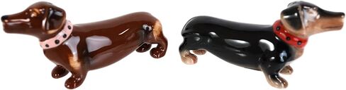 Ebros Gift Hot Dogs Sausage Wiener Black And Chocolate Dachshunds Pedigree Dog Breed Salt And Pepper Shakers Ceramic Magnetic Figurine Set 4.75"L Kitchen Dining Breakfast Table And Bar Accent in Saudi Arabia