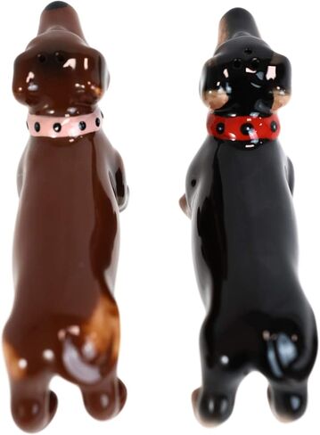 Ebros Gift Hot Dogs Sausage Wiener Black And Chocolate Dachshunds Pedigree Dog Breed Salt And Pepper Shakers Ceramic Magnetic Figurine Set 4.75"L Kitchen Dining Breakfast Table And Bar Accent in Saudi Arabia
