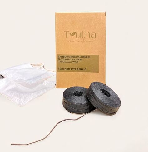 2 Pack Refills (100m) | Vegan Biodegradable Bamboo Charcoal Dental Floss Refills | 100% Natural Candelilla Wax | 54 yds x 2 (50m x2) | Unflavoured | Eco Friendly Zero Waste Oral Care in Saudi Arabia