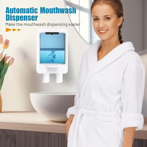 موزع غسول الفم TTQ للحمام، موزع غسول الفم الأوتوماتيكي القابل لإعادة الشحن سعة 520 مل مع موزع غسول الفم الذكي المثبت على الحائط بكوب مغناطيسي للأطفال والكبار ومستويات توزيع قابلة للتعديل in Kuwait