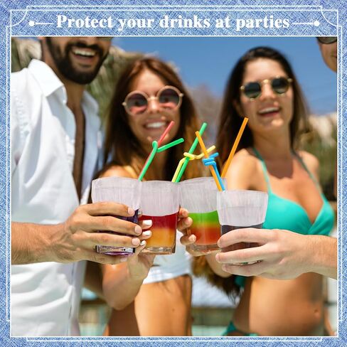Baderke 50 Pcs Disposable Drink Covers for Alcohol Protection Bulk Party Plastic Covers for Drink Wine Glass Cover for Women Adult Bar Club Banquet Beverage Party (Black) in Saudi Arabia