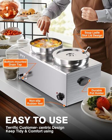 PYY Commercial Soup Warmer, Steam Table Food Warmer Electric Countertop Bain Marie Station with Large Stainless Steel Dual 9.2QT Round Pots for Restaurants, Parties, Buffets and Catering 86-185°F in Saudi Arabia
