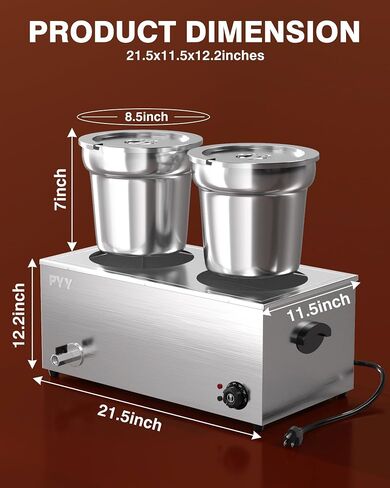 PYY Commercial Soup Warmer, Steam Table Food Warmer Electric Countertop Bain Marie Station with Large Stainless Steel Dual 9.2QT Round Pots for Restaurants, Parties, Buffets and Catering 86-185°F in Saudi Arabia