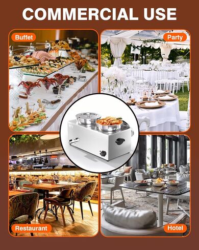 PYY Commercial Soup Warmer, Steam Table Food Warmer Electric Countertop Bain Marie Station with Large Stainless Steel Dual 9.2QT Round Pots for Restaurants, Parties, Buffets and Catering 86-185°F in Saudi Arabia