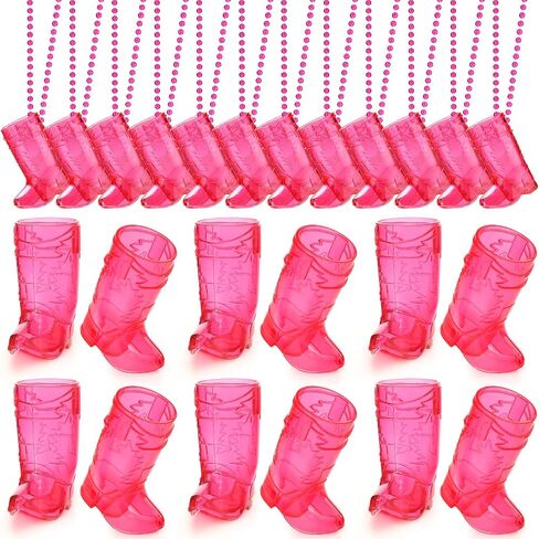 Sieral Boot Shot Glasses on Beaded Necklace Plastic Cowgirl Shot Glass Cup Necklace Bride and Groom Supply for Bachelorette Carnival Party Birthday Wedding Supply(Transparent Rose, 12 Pcs) in Saudi Arabia