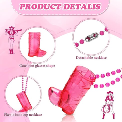 Sieral Boot Shot Glasses on Beaded Necklace Plastic Cowgirl Shot Glass Cup Necklace Bride and Groom Supply for Bachelorette Carnival Party Birthday Wedding Supply(Transparent Rose, 12 Pcs) in Saudi Arabia