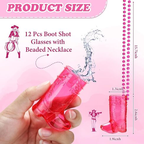 Sieral Boot Shot Glasses on Beaded Necklace Plastic Cowgirl Shot Glass Cup Necklace Bride and Groom Supply for Bachelorette Carnival Party Birthday Wedding Supply(Transparent Rose, 12 Pcs) in Saudi Arabia