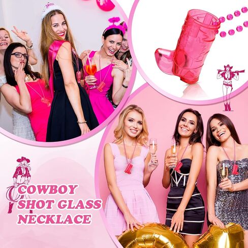Sieral Boot Shot Glasses on Beaded Necklace Plastic Cowgirl Shot Glass Cup Necklace Bride and Groom Supply for Bachelorette Carnival Party Birthday Wedding Supply(Transparent Rose, 12 Pcs) in Saudi Arabia