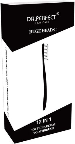 4.5 Inches Black Long Head Charcoal Flossing Toothbrush Extra Medium Soft Pack of 4 (2 Black 2 White) in Saudi Arabia