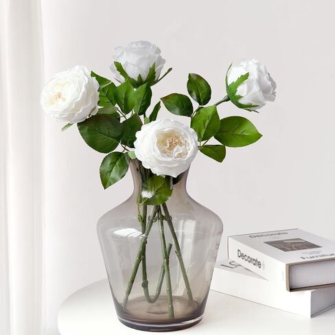 4PCS Fake Roses Champagne Flowers Faux Real Touch Austin Lifelike Rose Flower Petal with Long Stem Plant Silk Roses Artificial Bouquet for Wedding Party DIY Halloween Centerpiece Fall Decor in Kuwait