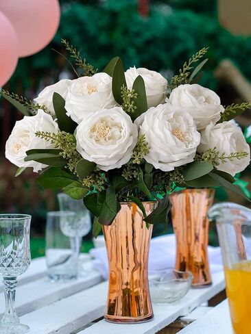 4PCS Fake Roses Champagne Flowers Faux Real Touch Austin Lifelike Rose Flower Petal with Long Stem Plant Silk Roses Artificial Bouquet for Wedding Party DIY Halloween Centerpiece Fall Decor in Kuwait
