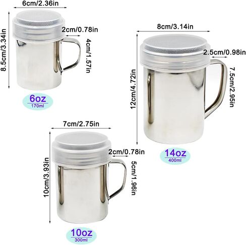 منفضة مسحوق السكر من سينهاي بمقبض، 3 هزازات مسحوق ملح من الفولاذ المقاوم للصدأ بأحجام مختلفة لدقيق مسحوق القرفة والفلفل - شبكة دقيقة in Kuwait