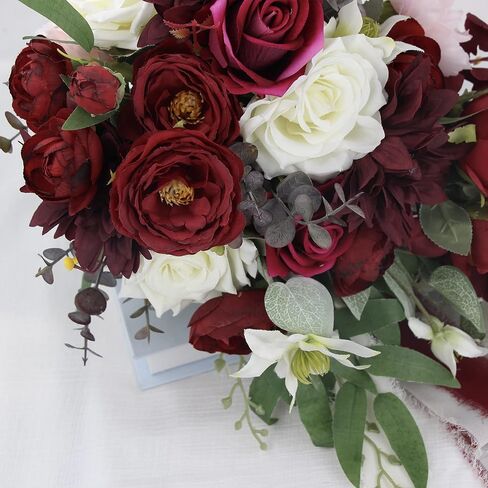 Rinlong Burgundy Marsala Red Cascade Bouquet Wedding Bouquets for Bride Cascading Wedding Bouquet of Flowers Teardrop Bridal Bouquet for Wedding Artificial Flowers Tossing Bouquet in Saudi Arabia