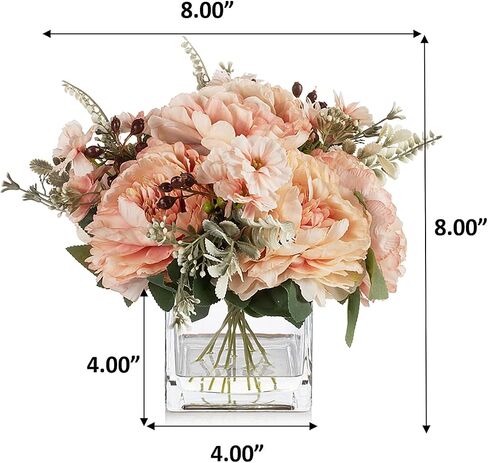 تشكيلة زهور صناعية من ENOVA FLORAL مع مزهرية، زهرة الفاوانيا الحريرية الاصطناعية المختلطة في مزهرية لتزيين المكتب المنزلي، قطعة مركزية للزفاف (شامبانيا) in Kuwait