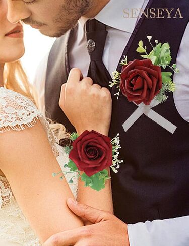 Senseya Boutonniere for Men Set of 6 for Wedding with Pins, Groom Groomsmen Artificial Flowers Boutonniere for Wedding Ceremony Anniversary, Formal Dinner Party Prom (6 Boutonniere- Pink) in Saudi Arabia