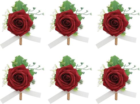 Senseya Boutonniere for Men Set of 6 for Wedding with Pins, Groom Groomsmen Artificial Flowers Boutonniere for Wedding Ceremony Anniversary, Formal Dinner Party Prom (6 Boutonniere- Pink) in Saudi Arabia
