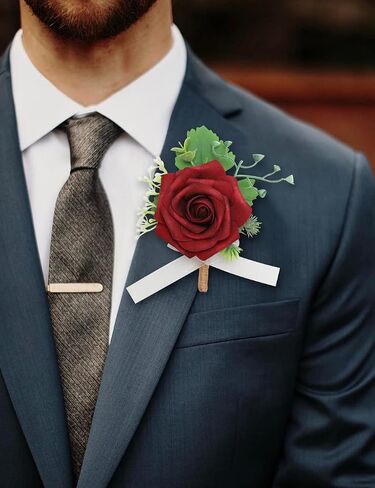 Senseya Boutonniere for Men Set of 6 for Wedding with Pins, Groom Groomsmen Artificial Flowers Boutonniere for Wedding Ceremony Anniversary, Formal Dinner Party Prom (6 Boutonniere- Pink) in Saudi Arabia