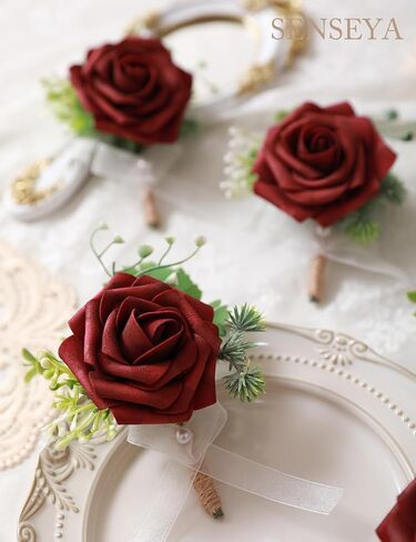 Senseya Boutonniere for Men Set of 6 for Wedding with Pins, Groom Groomsmen Artificial Flowers Boutonniere for Wedding Ceremony Anniversary, Formal Dinner Party Prom (6 Boutonniere- Pink) in Saudi Arabia