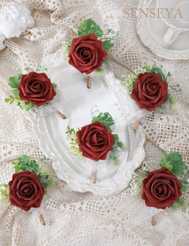Senseya Boutonniere for Men Set of 6 for Wedding with Pins, Groom Groomsmen Artificial Flowers Boutonniere for Wedding Ceremony Anniversary, Formal Dinner Party Prom (6 Boutonniere- Pink) in Saudi Arabia