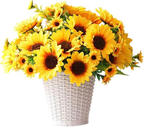 Sunrisee زهور عباد الشمس الاصطناعية 4 حزم وهمية من الحرير عباد الشمس باقة زهور صناعية للمنزل الزفاف مكتب ديكور الحفلات، 11.8 بوصة in Kuwait