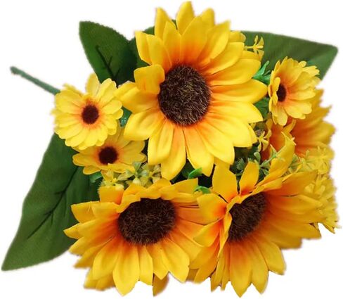 Sunrisee زهور عباد الشمس الاصطناعية 4 حزم وهمية من الحرير عباد الشمس باقة زهور صناعية للمنزل الزفاف مكتب ديكور الحفلات، 11.8 بوصة in Kuwait