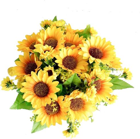 Sunrisee زهور عباد الشمس الاصطناعية 4 حزم وهمية من الحرير عباد الشمس باقة زهور صناعية للمنزل الزفاف مكتب ديكور الحفلات، 11.8 بوصة in Kuwait