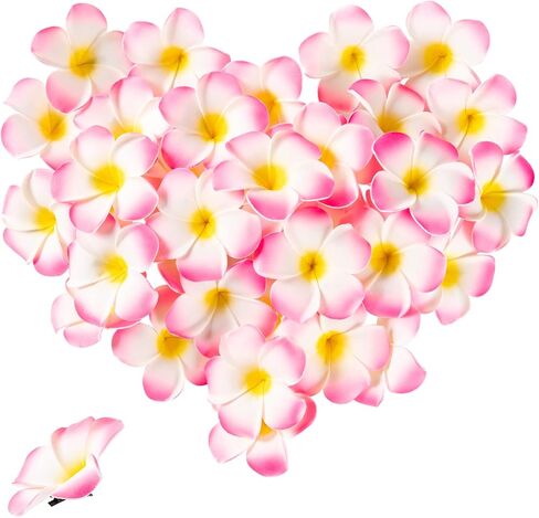 DuHouse 50Pcs 2.4" Foam Hawaiian Frangipani Artificial Plumeria Flowers Hat Hair Clips for Party Beach Vacation Home Wedding Decoration(Pink) in Saudi Arabia