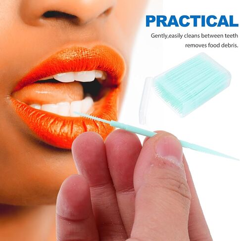 200pcs Double-Head Toothpicks Soft Plastic Oral Care Interdental Floss Cleaners toothpicks,Floss Picks,interdental Brushes,Braces flossers,Braces Brush(Light Green) in Saudi Arabia