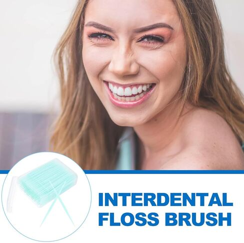 200pcs Double-Head Toothpicks Soft Plastic Oral Care Interdental Floss Cleaners toothpicks,Floss Picks,interdental Brushes,Braces flossers,Braces Brush(Light Green) in Saudi Arabia