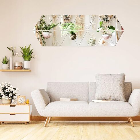 CEYAZYE Wall Mirror Tiles, 18 Pcs Triangle Mirrors for Wall, Self Adhesive Wall Mirror Stickers, Acrylic Mirror Cute Room Wall Decor Y2k Aesthetic Living Room Bedroom Decor in Kuwait