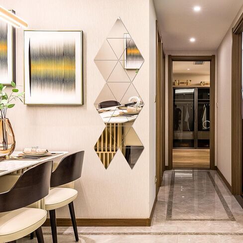 CEYAZYE Wall Mirror Tiles, 18 Pcs Triangle Mirrors for Wall, Self Adhesive Wall Mirror Stickers, Acrylic Mirror Cute Room Wall Decor Y2k Aesthetic Living Room Bedroom Decor in Kuwait