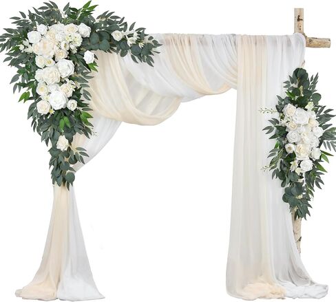 Ting's time Artificial Wedding Arch Flowers Kit(Pack of 4) - 2pcs Large Artificial Flower Swag with 2pcs Draping Fabric for Wedding Party Ceremony Decoration(Terracotta& Cream White) in Saudi Arabia
