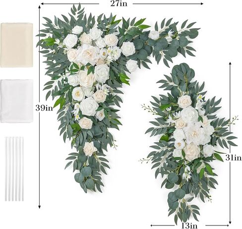 Ting's time Artificial Wedding Arch Flowers Kit(Pack of 4) - 2pcs Large Artificial Flower Swag with 2pcs Draping Fabric for Wedding Party Ceremony Decoration(Terracotta& Cream White) in Saudi Arabia