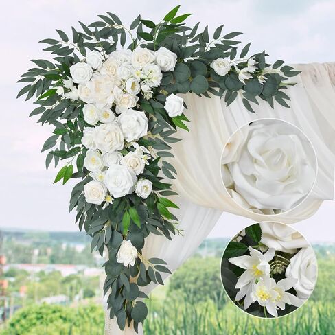 Ting's time Artificial Wedding Arch Flowers Kit(Pack of 4) - 2pcs Large Artificial Flower Swag with 2pcs Draping Fabric for Wedding Party Ceremony Decoration(Terracotta& Cream White) in Saudi Arabia