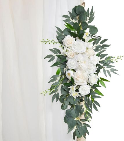 Ting's time Artificial Wedding Arch Flowers Kit(Pack of 4) - 2pcs Large Artificial Flower Swag with 2pcs Draping Fabric for Wedding Party Ceremony Decoration(Terracotta& Cream White) in Saudi Arabia