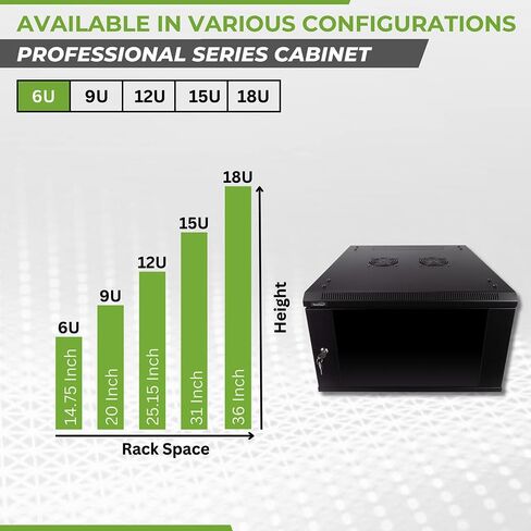 NavePoint 9U Server Rack Enclosure - 17.7" Deep, 9U Wall Mount Network Cabinet with Locking Glass Door for 19" IT Equipment, 9U Network Rack with 2 Fans, Removable Side Panels, Black in Kuwait