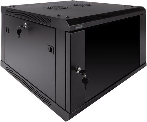 NavePoint 9U Server Rack Enclosure - 17.7" Deep, 9U Wall Mount Network Cabinet with Locking Glass Door for 19" IT Equipment, 9U Network Rack with 2 Fans, Removable Side Panels, Black in Kuwait