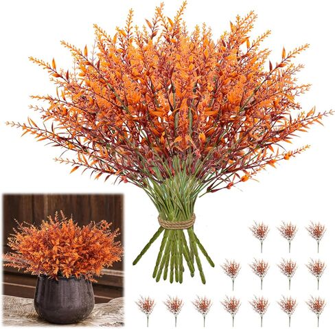 Fall Artificial Flowers, 14 Pcs Artificial Lavender Flowers, Home Plant Decoration, UV Resistant Faux Plastic Greenery, Faux Lavender Stems for Garden, Hanging Planter, Flora Fence, Balcony (Red) in Kuwait