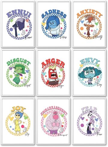 TFH Art Design - Inside Out 2 Poster - Inside Out Characters Joy Anger Anxiety Fear Envy Sadness and More - Kids Bedroom Posters - Set Of 9 Pieces - 8 x 10 inch - UNFRAMED in Saudi Arabia