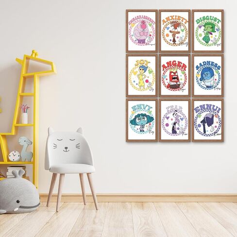 TFH Art Design - Inside Out 2 Poster - Inside Out Characters Joy Anger Anxiety Fear Envy Sadness and More - Kids Bedroom Posters - Set Of 9 Pieces - 8 x 10 inch - UNFRAMED in Saudi Arabia