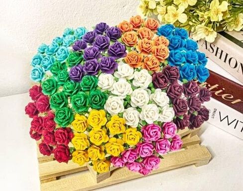 Mini Rose Artificial Mulberry Paper Flower Mixed Color Tone Decorative Small Roses Flowers for DIY Crafts Projects Scrapbooking Wedding Decorations. (Mixed Color) in Kuwait