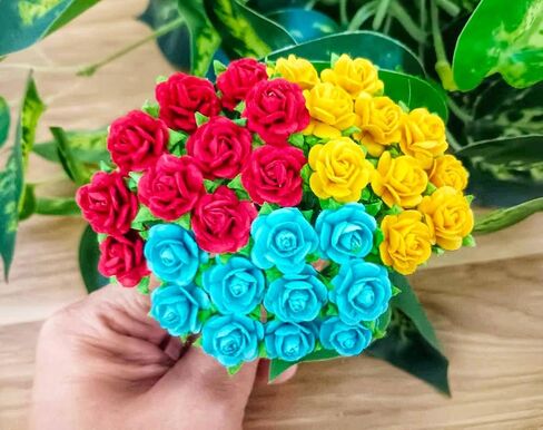 Mini Rose Artificial Mulberry Paper Flower Mixed Color Tone Decorative Small Roses Flowers for DIY Crafts Projects Scrapbooking Wedding Decorations. (Mixed Color) in Kuwait