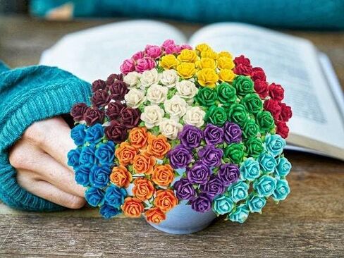Mini Rose Artificial Mulberry Paper Flower Mixed Color Tone Decorative Small Roses Flowers for DIY Crafts Projects Scrapbooking Wedding Decorations. (Mixed Color) in Kuwait