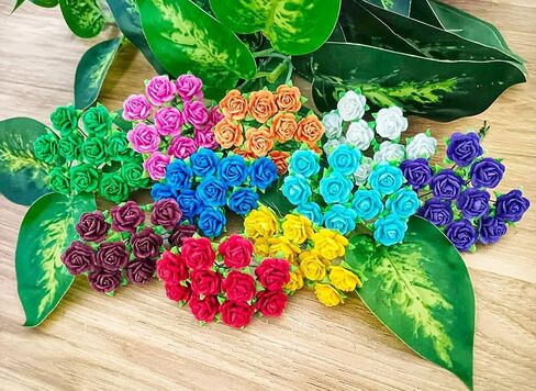 Mini Rose Artificial Mulberry Paper Flower Mixed Color Tone Decorative Small Roses Flowers for DIY Crafts Projects Scrapbooking Wedding Decorations. (Mixed Color) in Kuwait