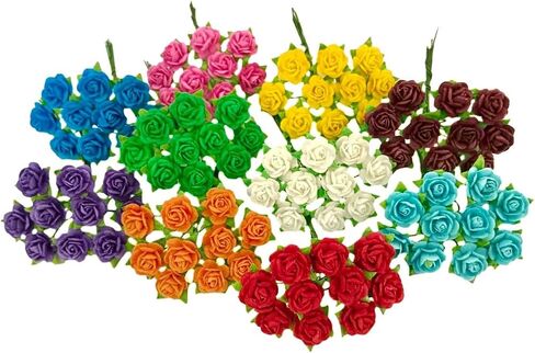 Mini Rose Artificial Mulberry Paper Flower Mixed Color Tone Decorative Small Roses Flowers for DIY Crafts Projects Scrapbooking Wedding Decorations. (Mixed Color) in Kuwait