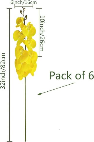 6 قطع من زهور فالاينوبسيس الاصطناعية من FagusHome مقاس 32 بوصة من زهور الأوركيد الاصطناعية ونباتات جذعية وزهور وهمية لديكور المنزل (أصفر) in Kuwait