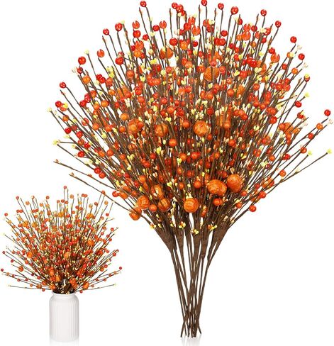 Cindeer 10 Pcs Fall Artificial Berry Stems Berry Picks Branches Autumn Thanksgiving Orange Stems Floral Arrangements with Fake Stem for Autumn Harvest Home Vase Festival Indoor Decor in Kuwait