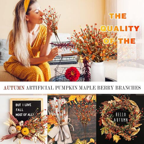 Cindeer 10 Pcs Fall Artificial Berry Stems Berry Picks Branches Autumn Thanksgiving Orange Stems Floral Arrangements with Fake Stem for Autumn Harvest Home Vase Festival Indoor Decor in Kuwait